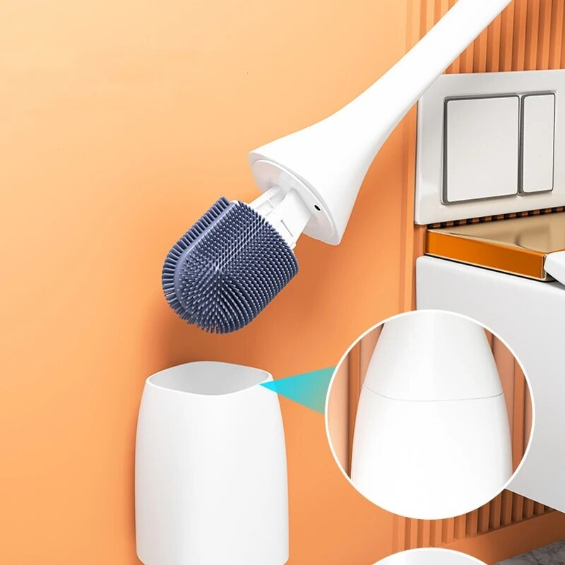 Nusausinamas silikoninis tualeto šepetys, montuojamas ant sienos, ilga rankena, be aklavietės, silikoninis tualeto šepetys namų vonios kambario valymo priedai