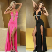 Puloru Rochie lungă cu bretele cu bretele, sexy, cu decolteu adânc, pentru club de petrecere, rochii de seară elegante, rochii pentru femei, rochie maxi cu fantă înaltă, fără spate