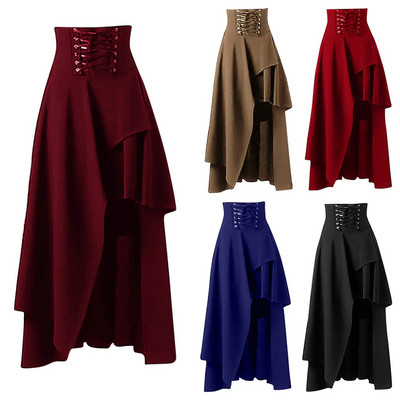 Дамска мода Steampunk Gothic Clothing Vintage Cotton Slim Waist Черни дантелени поли Неправилни елегантни Faldas Юбка Женская