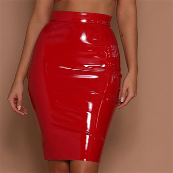 Latex Δερμάτινη μίνι φούστα Lady Office PVC Skinny Pencil φούστες Σέξι ψηλόμεσες φούστες Κοντές γυναίκες Bodycon Clubwear Custom