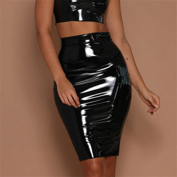 Latex Δερμάτινη μίνι φούστα Lady Office PVC Skinny Pencil φούστες Σέξι ψηλόμεσες φούστες Κοντές γυναίκες Bodycon Clubwear Custom