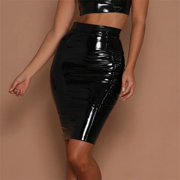 Latex Δερμάτινη μίνι φούστα Lady Office PVC Skinny Pencil φούστες Σέξι ψηλόμεσες φούστες Κοντές γυναίκες Bodycon Clubwear Custom