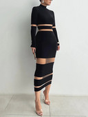 Mozision Patchwork Bodycon szexi midi ruha nőknek 2023 őszi tél új garbó hosszú ujjú klubbuli szexi ruha elegáns