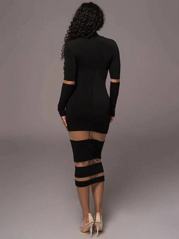 Mozision Patchwork Bodycon szexi midi ruha nőknek 2023 őszi tél új garbó hosszú ujjú klubbuli szexi ruha elegáns