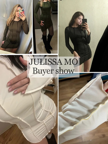 JULISSA MO Sexy Solid Patchwork O λαιμό Γυναικείο Μίνι Φόρεμα Φθινοπωρινό Bodycon Μακρυμάνικο Slim Fit Elegant Party Club Vestido