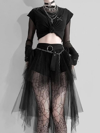 AltGoth Harajuku Gothic Mesh Φούστα Γυναικεία Cyberpunk Y2k E-girl Ψηλόμεση ακανόνιστη φούστα Emo Alternative Indie Clubwear Γυναικεία