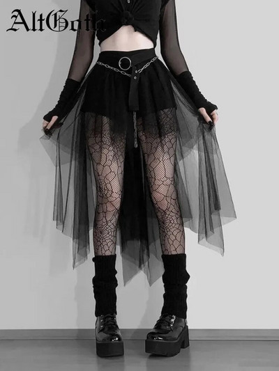AltGoth Harajuku gooti võrkseelik naiste küberpunk Y2k E-tüdruku kõrge vöökohaga ebaregulaarne seelik Emo alternatiivne indie klubirõivad naistele