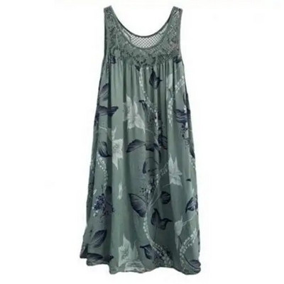 Rochie de vară de vară, elegantă, cu cusături din dantelă, cu decolteu O, fără mâneci
