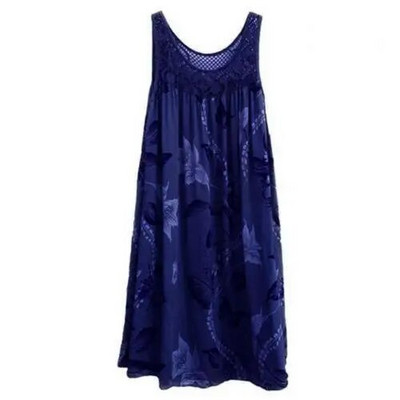 Rochie de vară de vară, elegantă, cu cusături din dantelă, cu decolteu O, fără mâneci