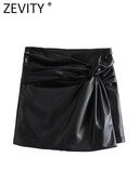 ZEVITY Nove ženske modne kratke suknje od PU kožne mini suknje s čvorovima dizajna s bočnim zatvaračem Ženske kratke hlače Chic Retro Pantalone Cortos QUN5870