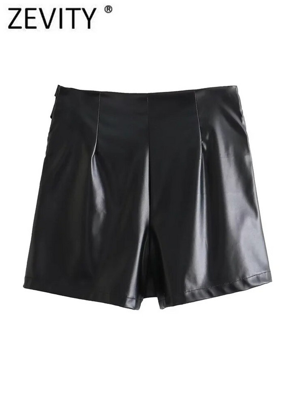 ZEVITY Nove ženske modne kratke suknje od PU kožne mini suknje s čvorovima dizajna s bočnim zatvaračem Ženske kratke hlače Chic Retro Pantalone Cortos QUN5870