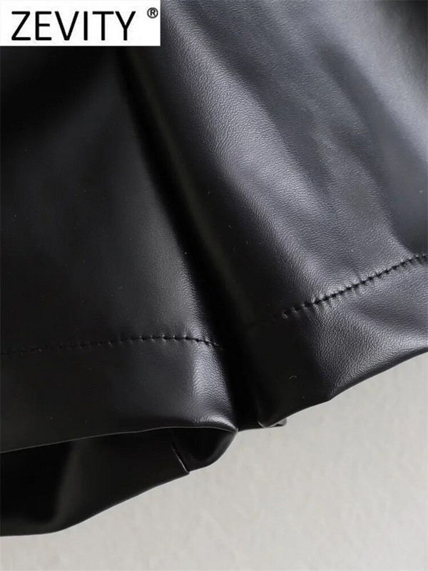 ZEVITY Nove ženske modne kratke suknje od PU kožne mini suknje s čvorovima dizajna s bočnim zatvaračem Ženske kratke hlače Chic Retro Pantalone Cortos QUN5870