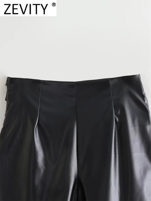 ZEVITY Nove ženske modne kratke suknje od PU kožne mini suknje s čvorovima dizajna s bočnim zatvaračem Ženske kratke hlače Chic Retro Pantalone Cortos QUN5870