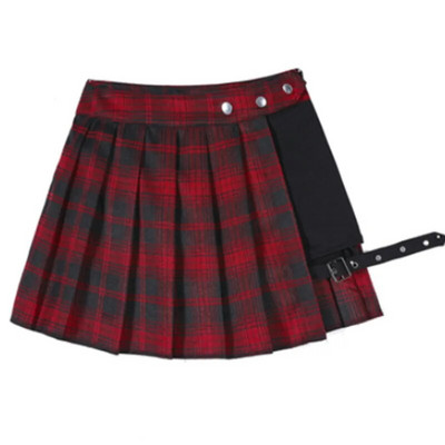Crvene plisirane suknje Streatwear karirana suknja s kopčanjem sa strane, ženska ležerna mini suknja Raznovrsna ženska kratka suknja Modni tartan