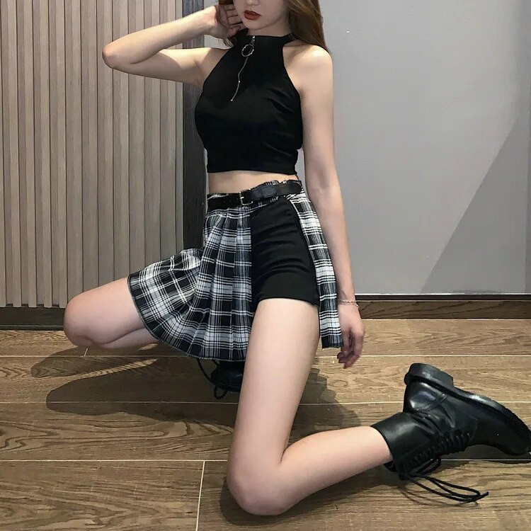 Crvene plisirane suknje Streatwear karirana suknja s kopčanjem sa strane, ženska ležerna mini suknja Raznovrsna ženska kratka suknja Modni tartan
