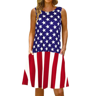 S-5Xl Rochie lungă cu imprimeu colorat cu decolteu O, casual, boemă, fără mâneci, pentru femei, vară, plajă, rochie de soare, cămașă de buzunar de călătorie, rochii de petrecere