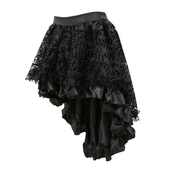 Σέξι Steampunk δαντέλα Floral Φούστα Γυναικεία Asymmetrica High Low Ruffles Φούστες Βικτωριανός Burlesque Κορσέ Φούστα Clubwear Plus S-6XL