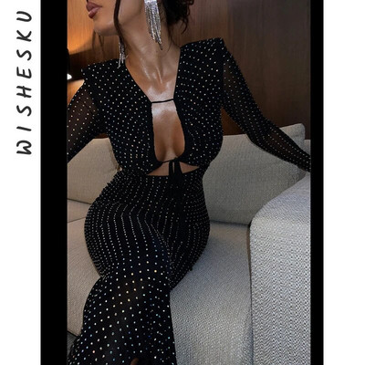 Seksikas väljalõigatud võrk, pikkade varrukatega Bodycon Maxi kleit, naiste sädelev pitsiline peokleit Vestido 2023 kevadsügis, elegantsed sünnipäevariided