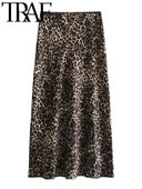 TRAF 2024 tavaszi elegáns női szatén állatmintás szoknya cipzáras, női magas derekú, midi hosszú szoknya Y2K aljú