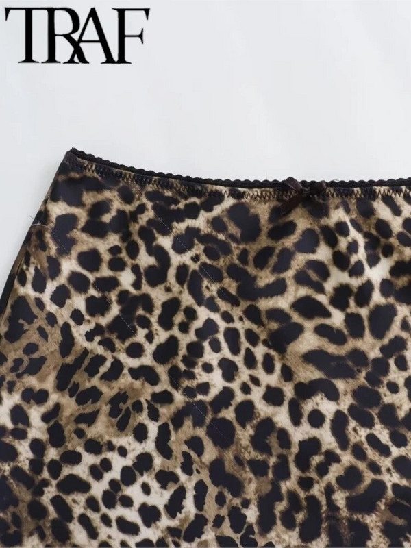 TRAF 2024 tavaszi elegáns női szatén állatmintás szoknya cipzáras, női magas derekú, midi hosszú szoknya Y2K aljú