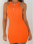 Rochie bodycon fără mâneci, cu dungi cu coaste, fără spate, pentru femei, de culoare uni, subțire, elegantă, rochie cu șalter Rochii de petrecere în club