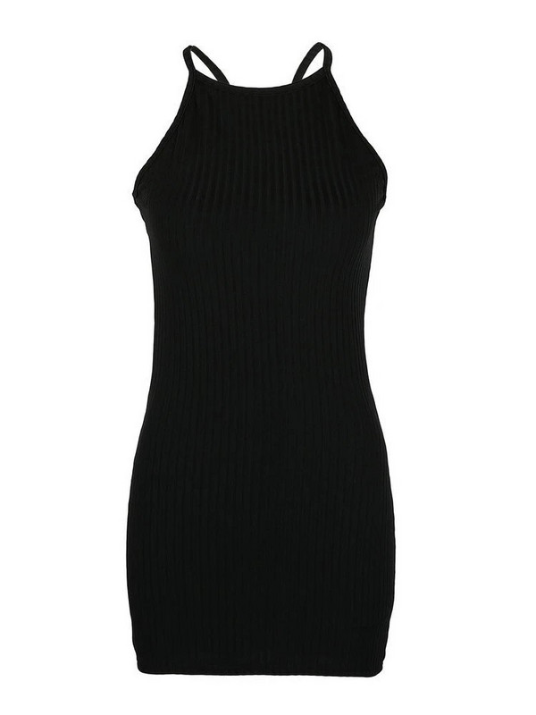 Seksi rebraste pruge bez leđa i rukava, ženska jednobojna, uska, elegantna haljina s halterima, klupski Vestidos