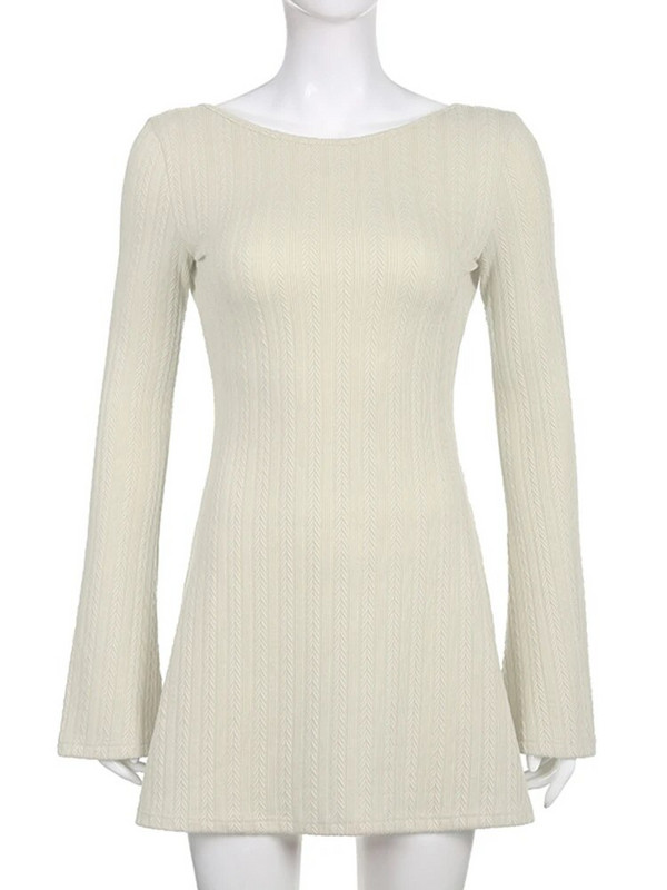 Jednobojne Rockmore visokokvalitetne pletene haljine bez leđa za žene jesen zima 2023. Elegantna ležerna mini haljina dugih rukava uz tijelo