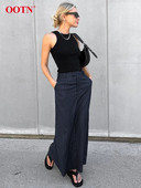 OOTN Streetwear Μπλε ρίγα ίσια φούστα Μόδα Casual Twill Ψηλόμεση Φούστες Γυναικείες Φθινοπωρινές φούστα γραφείου με φερμουάρ μέχρι τον αστράγαλο