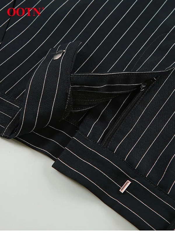 OOTN Streetwear Μπλε ρίγα ίσια φούστα Μόδα Casual Twill Ψηλόμεση Φούστες Γυναικείες Φθινοπωρινές φούστα γραφείου με φερμουάρ μέχρι τον αστράγαλο