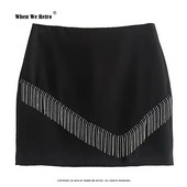 Chic, jednobojne crne mini suknje s resicama, modne podijeljene seksi pencil suknje za žene Faldas Mujer Streetwear Night Party suknje RS200