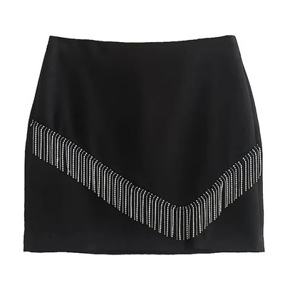 Chic, jednobojne crne mini suknje s resicama, modne podijeljene seksi pencil suknje za žene Faldas Mujer Streetwear Night Party suknje RS200