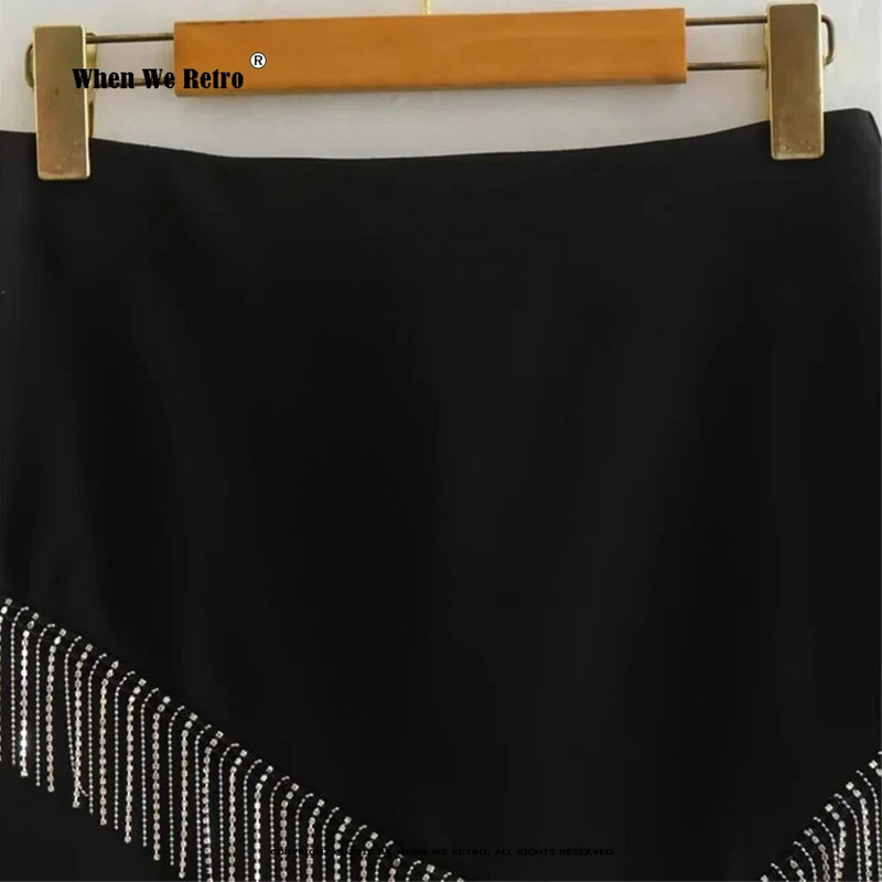 Chic, jednobojne crne mini suknje s resicama, modne podijeljene seksi pencil suknje za žene Faldas Mujer Streetwear Night Party suknje RS200