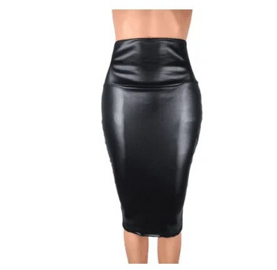 Fusta Midi din piele PU elastică înaltă de toamnă pentru femei, solidă, subțire, pachet pentru femei, fustă lungă cu șold, fustă mini de dimensiuni mari