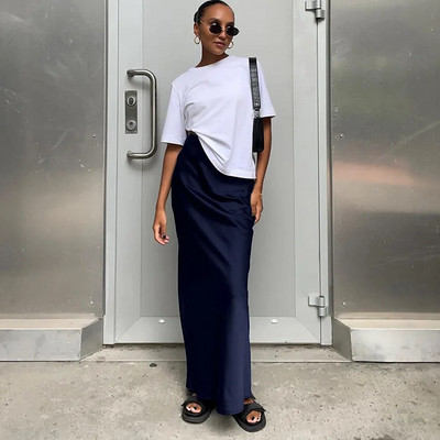 KAAAZI Elegantné štíhle saténové čierne trúbkové sukne, módne sukne s vysokým pásom pre ženy, jar/leto 2023, jednofarebné, kancelárske, dlhé