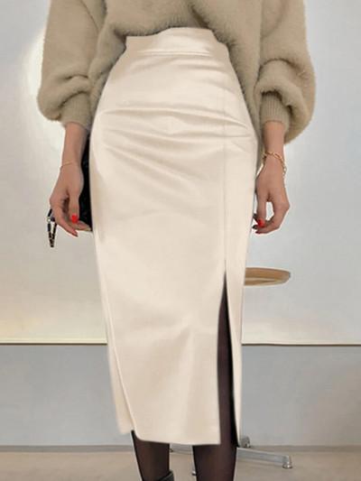 Fuste de modă cu fante laterale ZANZEA din piele PU femei elegante talie înaltă bodycon teaca midi Jupes 2023 toamna sexy subțiri faldas mujer