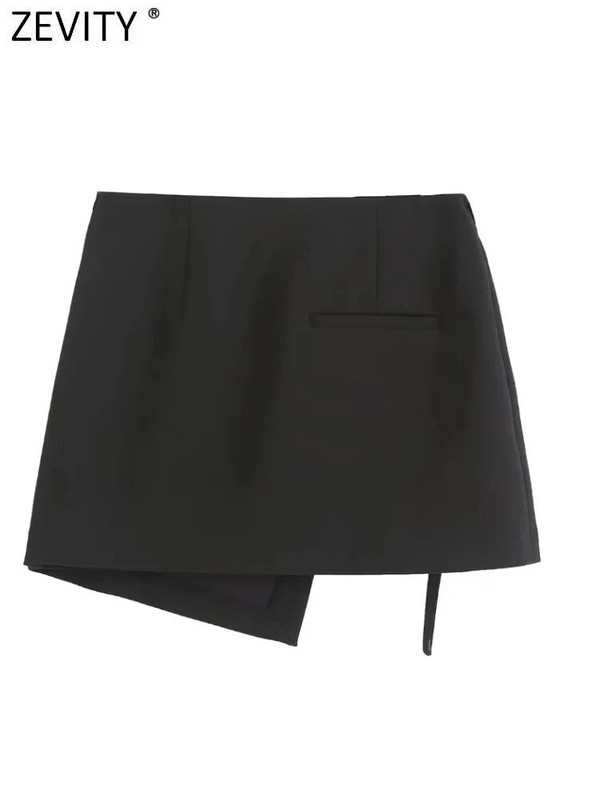 Zevity Moterų madinga kišenė su aukštu juosmeniu suvarstoma Asimetriškas mini sijonas Faldas Mujer moteriškas prašmatnus užtrauktukas Vestidos QUN3450