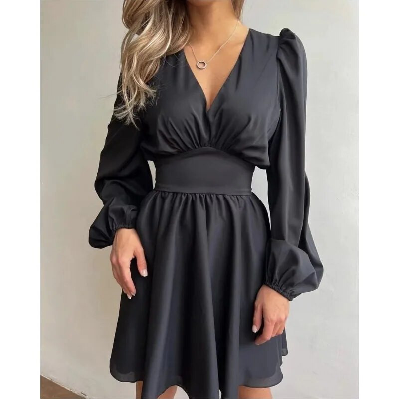 Sexy korzetové spoločenské šaty pre ženy 2023 Y2K INS Elegantné módne dlhé rukávy s lanternovou výstrihom do V záhyby Večerné šaty na promócie