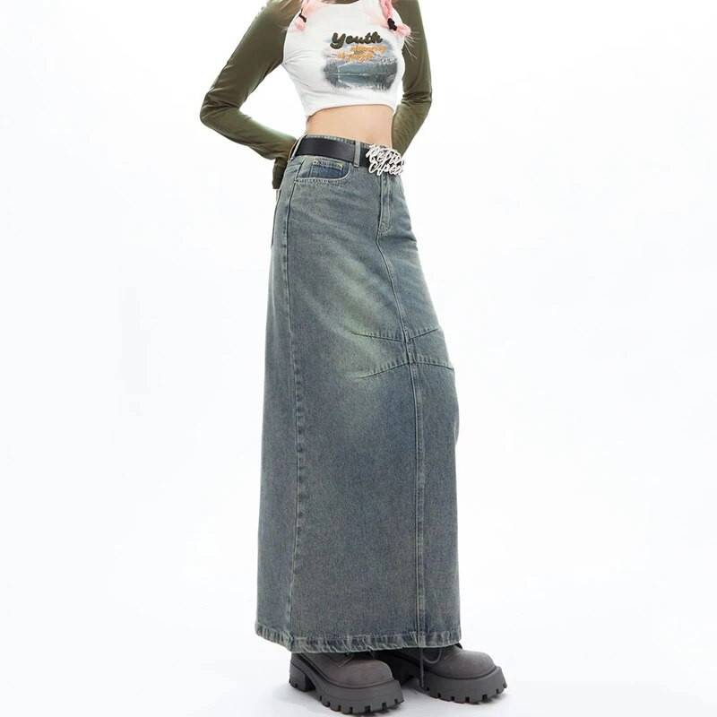 Maxi traper suknje Ženske jesenske američke retro ulične Y2k fakultetske mlade djevojke Chic duge falde seksi mujer ravne hipsterske