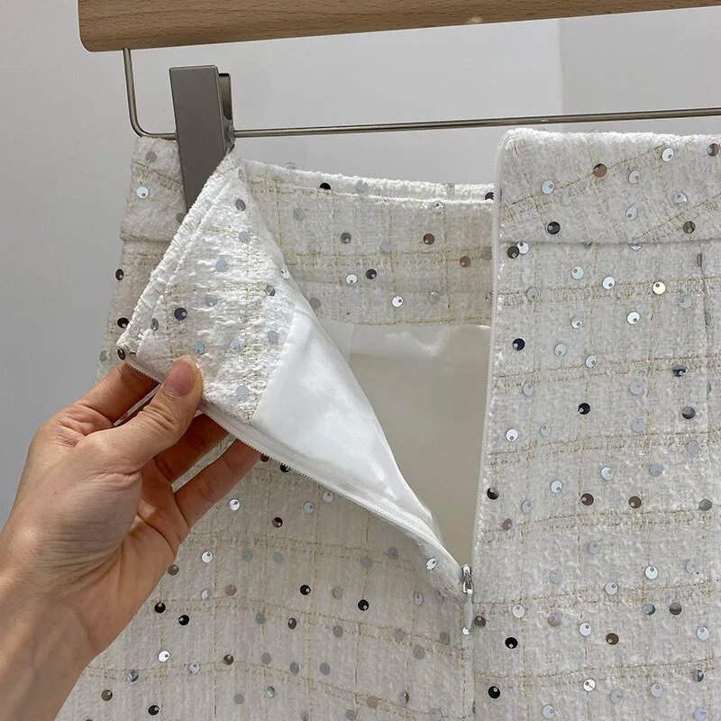 KUSAHIKI Jesen 2023. Nova korejska moda Ženska šljokica od tvida visokog struka Elegantna mini Y2k suknja A kroja Mujer Faldas