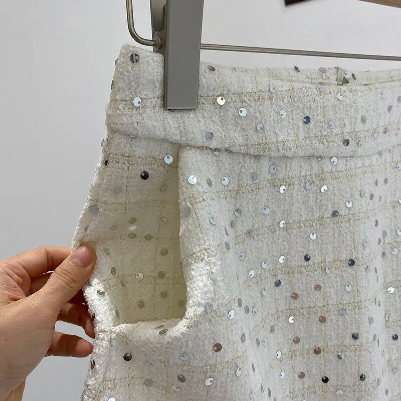 KUSAHIKI Jesen 2023. Nova korejska moda Ženska šljokica od tvida visokog struka Elegantna mini Y2k suknja A kroja Mujer Faldas