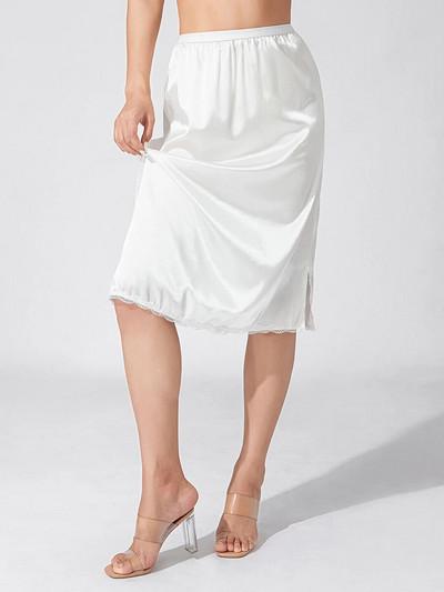 Γυναικείες μονόχρωμες φούστες Ελαστική μέση σατέν φούστα με δαντέλα με επένδυση για κάτω από φορέματα μαύρο/λευκό