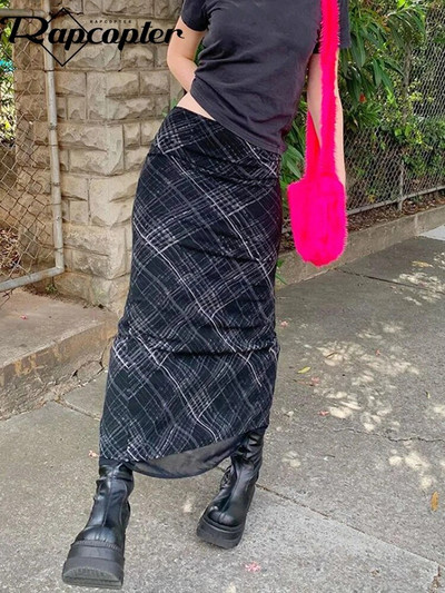 Rapcopter Fuste lungi cu dungi Fuste drepte retro y2k Fuste de vară cu talie înaltă Femei Fuste dulci drăguțe de petrecere Grunge Trendy