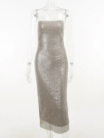 Mozision Spaghetti Strap Sparkle Maxi Γυναικείο φόρεμα Glitter Κομψό σπαστό αμάνικο μακρύ φόρεμα Μόδα σέξι φόρεμα για πάρτι κλαμπ