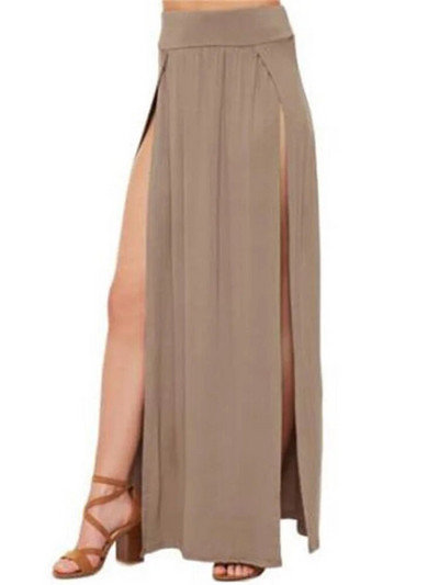 Καλοκαιρινή μασίφ μακρύ μάξι φούστα 2023 Νέα άφιξη Ελαστική ψηλόμεση σέξι γυναικεία διπλή πλαϊνή παραλία Flare Beach