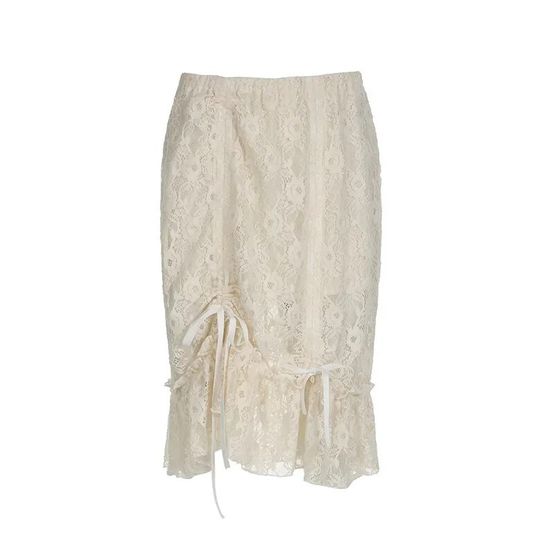 Y2K bež Fairycore Boho asimetrične čipkaste suknje s rubovima Ženske vintage ljetne Harajuku praznične haljine s niskim strukom Novo