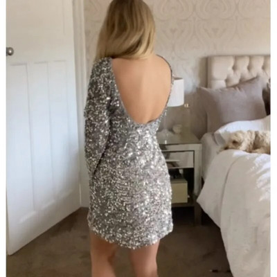 Flitteres fehér ruha nőknek masni, hosszú ujjú, o-nyakú miniruhák női 2023-as téli divatbuli klub Női Vestido