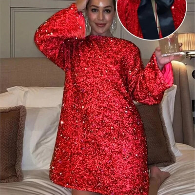 Flitteres fehér ruha nőknek masni, hosszú ujjú, o-nyakú miniruhák női 2023-as téli divatbuli klub Női Vestido