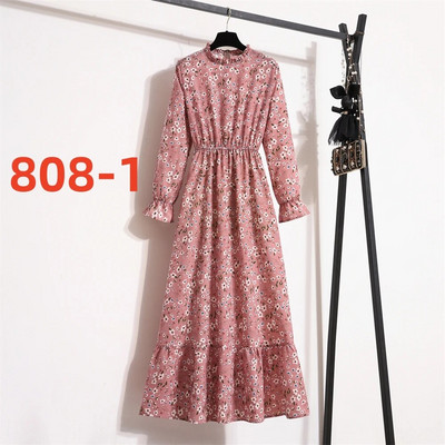 Rochii de toamnă de primăvară Rochii din șifon pentru femei, cu mâneci întregi, imprimate vintage, cu fermoar floral, rochie lungă ocazională Rochii maxi pentru femei