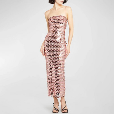 Moteriška suknelė su blizgučiais su viršutiniu dirželiu Seksuali berankovių plona, tvirta, tiesi, ilga vestidos, madinga be nugarų, slystanti vakarinė suknelė