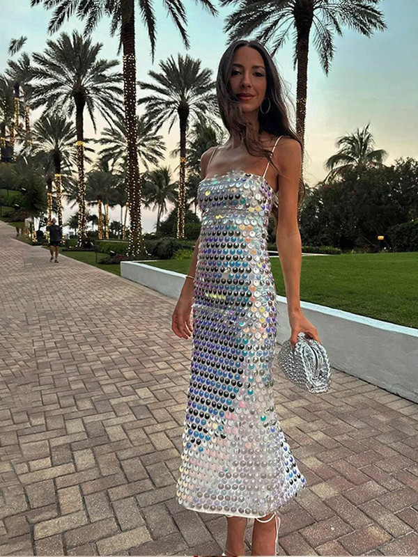 Moteriška suknelė su blizgučiais su viršutiniu dirželiu Seksuali berankovių plona, tvirta, tiesi, ilga vestidos, madinga be nugarų, slystanti vakarinė suknelė